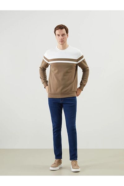 LC Waikiki Ανδρικό φούτερ LCWAIKIKI Classic καφέ με μακρυμάνικο λαιμόκοψη