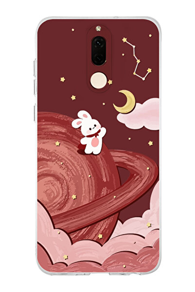 moonset Huawei Mate 10 Lite Uyumlu Sevimli Tavşan Tasarımlı Baskılı Şeffaf Te...