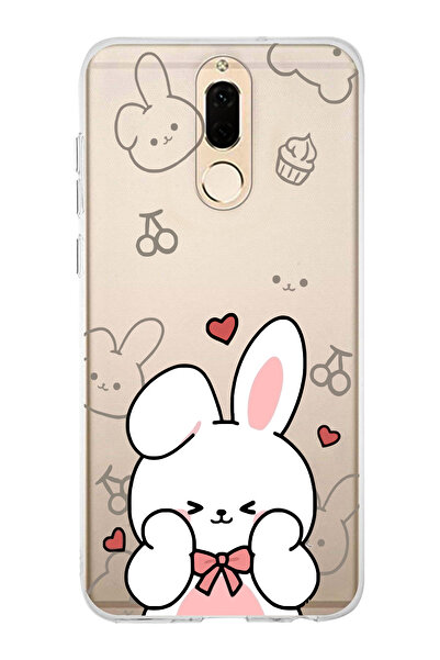 moonset Huawei Mate 10 Lite Uyumlu Sevimli Tavşan Tasarımlı Baskılı Şeffaf Te...