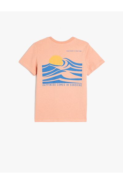 Koton Kurzärmliges Baumwoll-T-Shirt mit Rundhalsausschnitt und Print-Detail