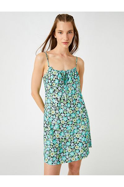 Koton Μίνι Φόρεμα Floral Μαζευμένο Φιόγκο Λεπτομέρεια