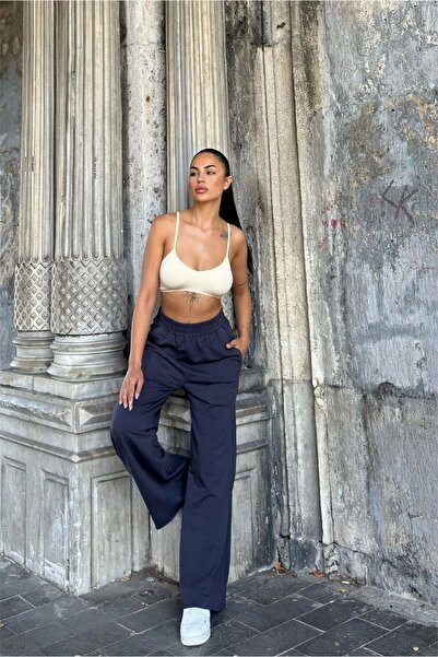 NEW LAVİVA Smoked Elastic Waist, Pockets, Wide Leg, Loose Trousers