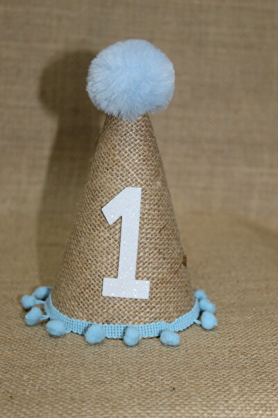 asöy 1 Year Old Hat Jute Fabric Blue Pompom Hat Birthday Hat Hat Pompom Sack ...