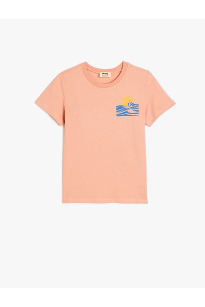 Koton Kurzärmliges Baumwoll-T-Shirt mit Rundhalsausschnitt und Print-Detail