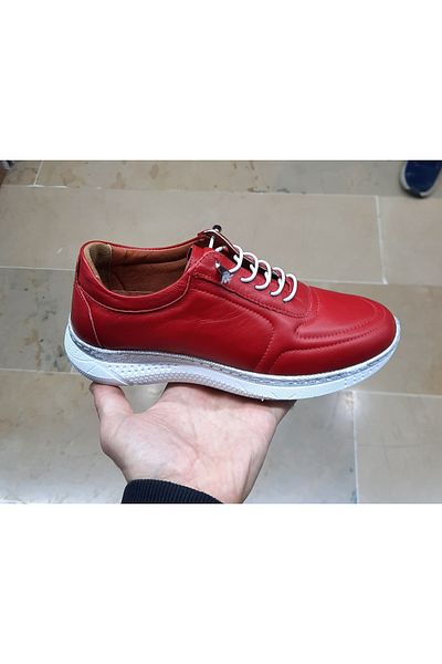 VEFAZEN Women's Indoor-Outdoor Genuine Leather Orthopedic Smart Rubber Laceed Red Walking Shoes