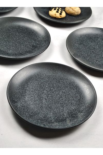Qualitev 6 Porcelain Cake Plates 19 cm Dessert Plate - Black Breakfast Set