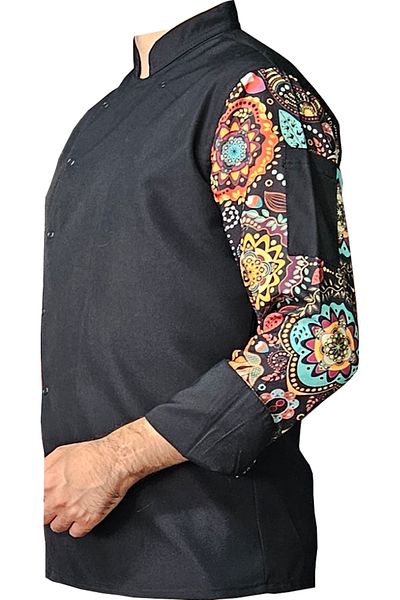 Ant Rotagrup Üniforma ve İş Elbiseleri Unisex Cook Jacket - Patterned, Snap Fastener, Long Sleeve, Chef Cook Kitchen Jacket Mandala