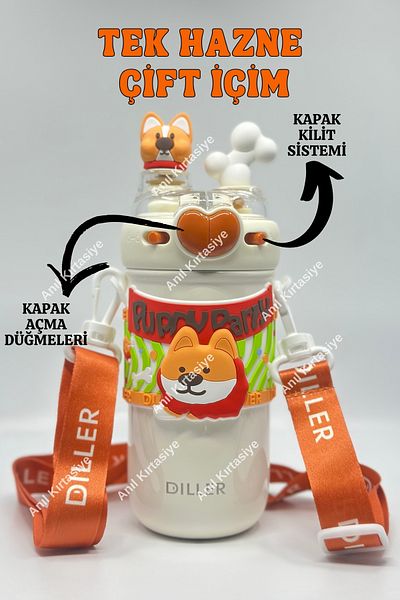 Vagonlife 520 ml Steel Thermos - Languages Cute and Double Lid Dog