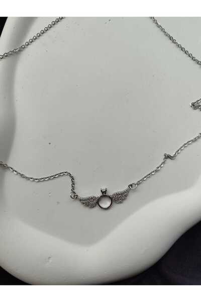 lavantebutik خاتم حجر واحد بأجنحة الملاك مع حجر الزركون فضي اللون 316L قلادة ...