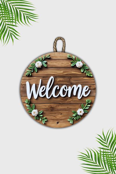 Dormot Wooden Digital Print - Tos Pink Figure Classic Design Welcome - Door Ornament