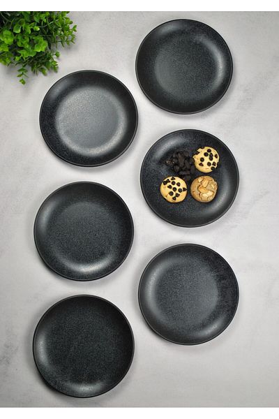 Qualitev 6 Porcelain Cake Plates 19 cm Dessert Plate - Black Breakfast Set