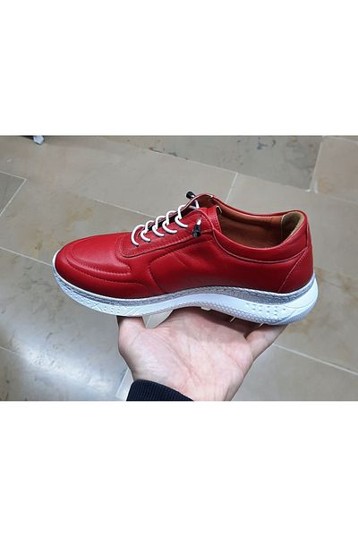 VEFAZEN Women's Indoor-Outdoor Genuine Leather Orthopedic Smart Rubber Laceed Red Walking Shoes