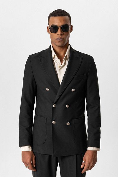Antioch Black Unlined Double Breasted Men's Blazer Jacket