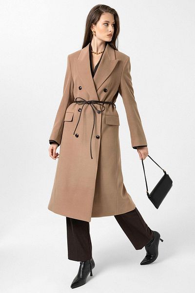 Antioch Camel Women's Belted Double Breasted Coat