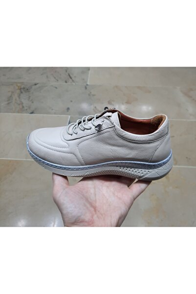VEFAZEN Women's Indoor-Outdoor Genuine Leather Orthopedic Smart Rubber Laceed Cream Beige Walking Shoes