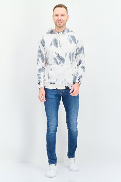 Feat Men Marble Print Fleece Hooded Sweatshirt, White