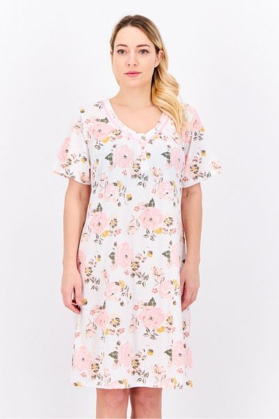 Celestial Dreams Women Floral Print Night Dress, Pink