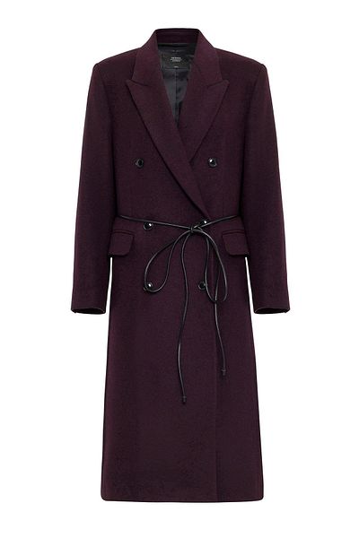 Antioch Burgundy Women's Belted Double Breasted Coat