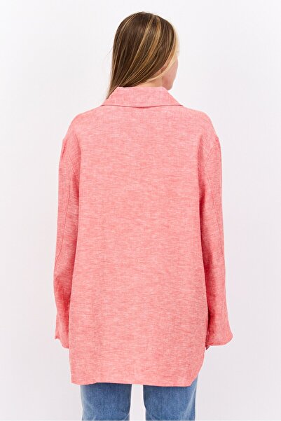 Jones of New York Women Spread Collar Long Sleeve Textured Top, Light Red