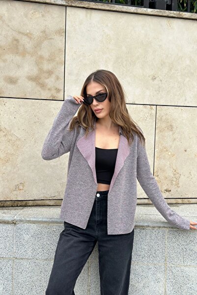 Juuuj Mânecă lungă pudră pentru femei, textura moale, guler cu două fețe, jachetă cardigan