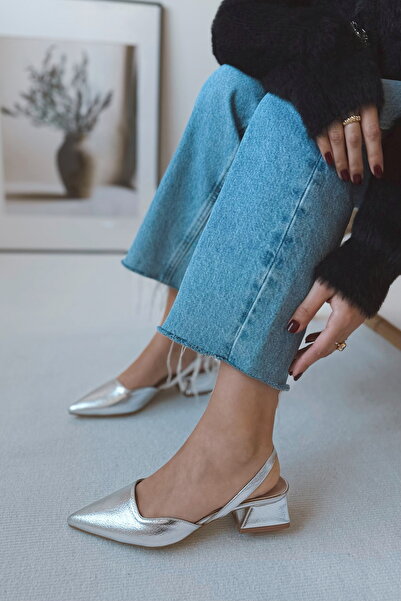 POLKA STORE Blush Gri argintiu Mate piele cu vârf ascuțit pantofi de damă cu toc bloc scurt