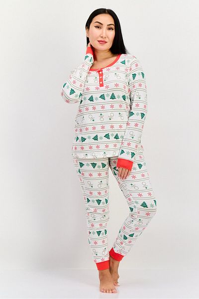 Kensie Women 2 Piece Allover Print Top And Bottom Pajama, White Combo