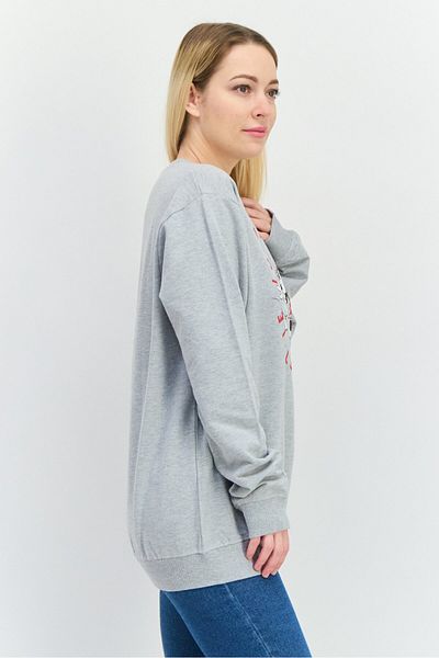 Disney Women Crew Neck Long Sleeves Graphic Print Sweatshirt, Grey