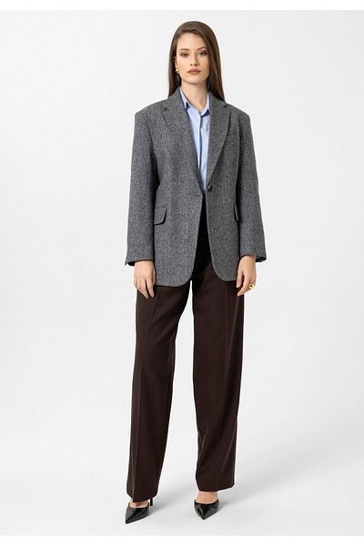 Antioch Black Women's Relax Fit Herringbone Patterned Blazer Jacket Size: m