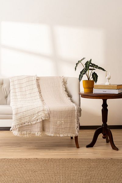Rikka Home 100% Cotton 4Layers Muslin Bedding and Sofa Throw Cover-Oeko-Tex Certificate,Meditation/Tv Blanket150X200 cm