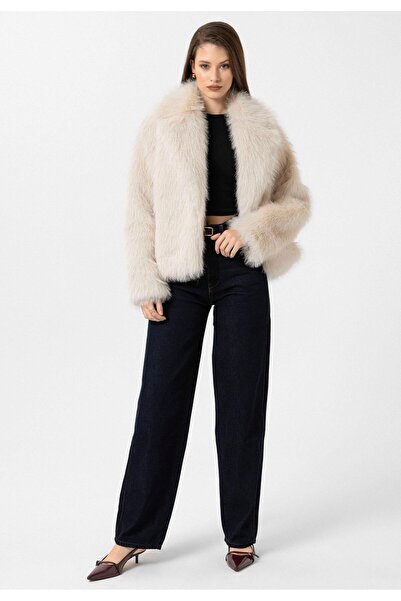 Antioch Beige Women's Jacket Collar Faux Fur Jacket