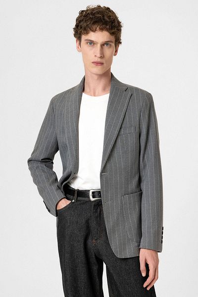 Antioch Gray Slim Fit Striped Men's Blazer Jacket
