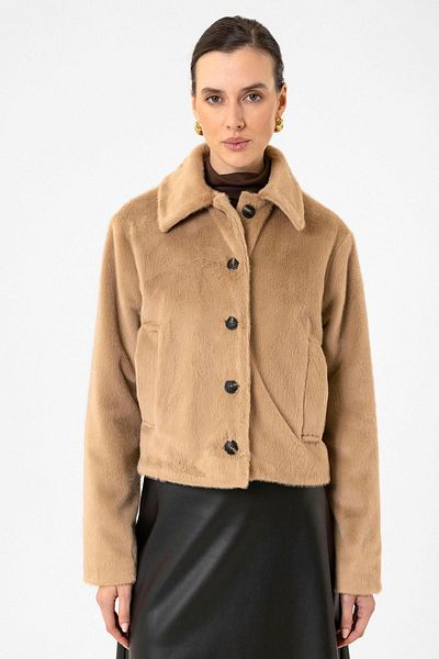 Antioch Camel Women's Faux Fur Crop Coat