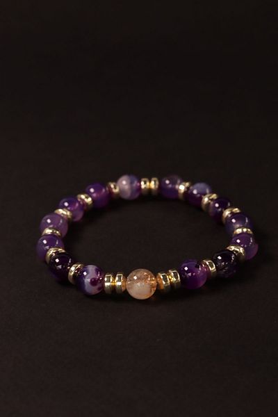 CessNova Certified 100% Genuine Purple Agate, Citrine and Gold Hematite 8mm Natural Stone Bracelet