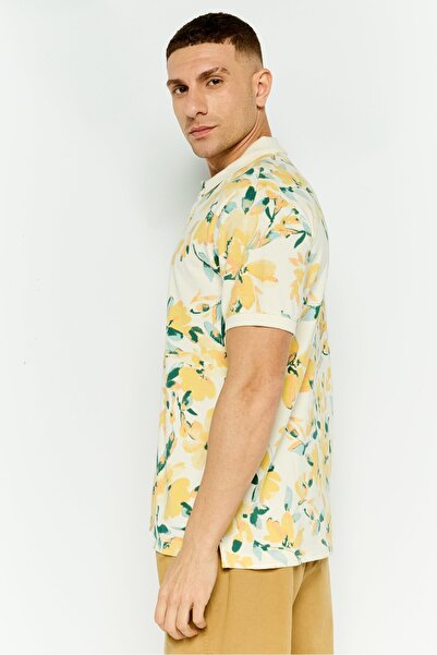 GAP Men Regular Fit Floral Print Short Sleeves Polo Shirt, Yellow