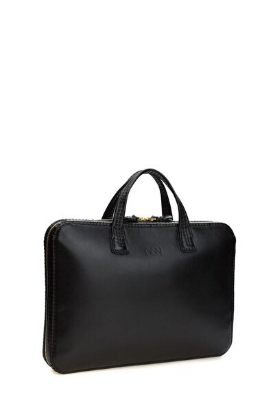 GÖN حقيبة لابتوب وحقيبة مستندات سوداء مصنوعة يدويًا للجنسين