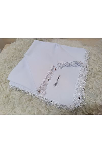 hoaryage Star Embroidered Beaded Handmade - Cheesecloth Scarf, Yemeni Mevlüt Cover 4 Edge