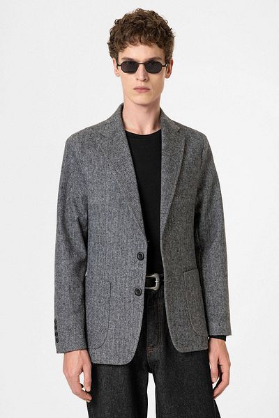 Antioch Black Slim Fit Herringbone Patterned Men's Blazer Jacket