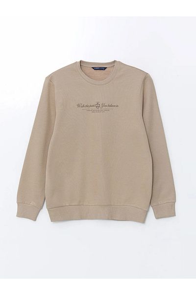 LC Waikiki Lcwaikiki Classic Beige Crew Neck Long Sleeve Printed Men's Sweatshirt