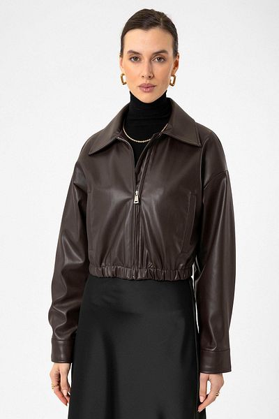 Antioch Brown Crop Faux Leather Women's Jacket