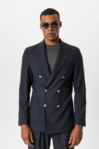 Antioch Navy Blue Unlined Double Breasted Men's Blazer Jacket
