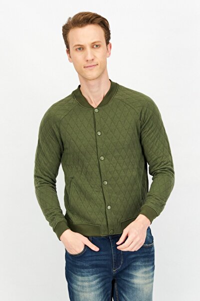 Sovereign Code Men Band Neck Diamond Pattern Sweater, Olive