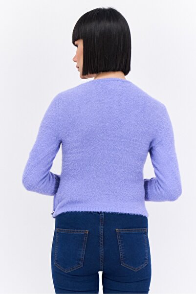 Asos Design Women Crew Neck Faux Fur Sweater, Lilac