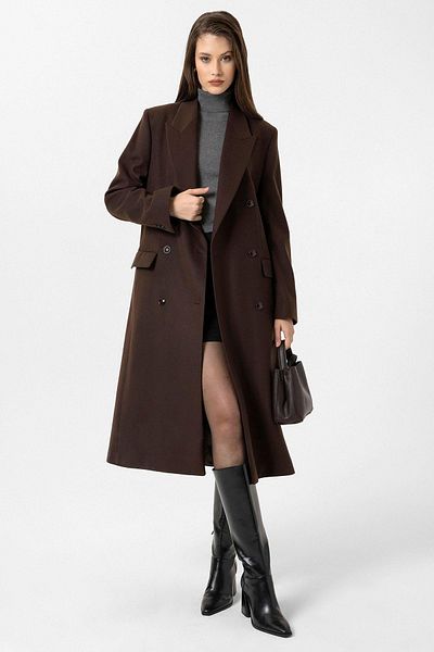 Antioch Brown Women's Belted Double Breasted Coat