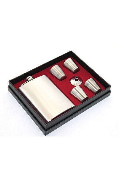 Acousticworld Stainless Steel 4 Shot Glass Flask Set Steel Color