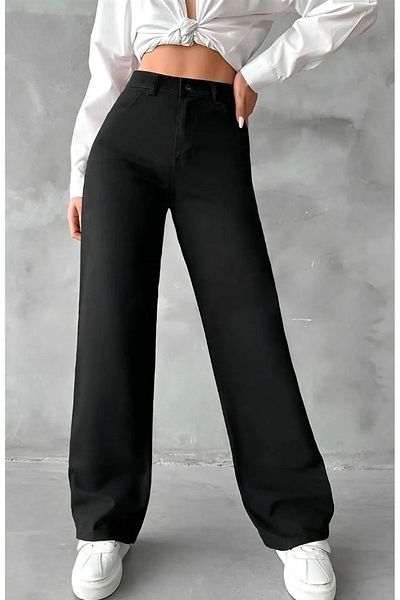 LİMABEL Milano Mystery Julia 90's Lisa Non-Fading Black Lycra Super High Waist Wide Leg Jean Loose (New)