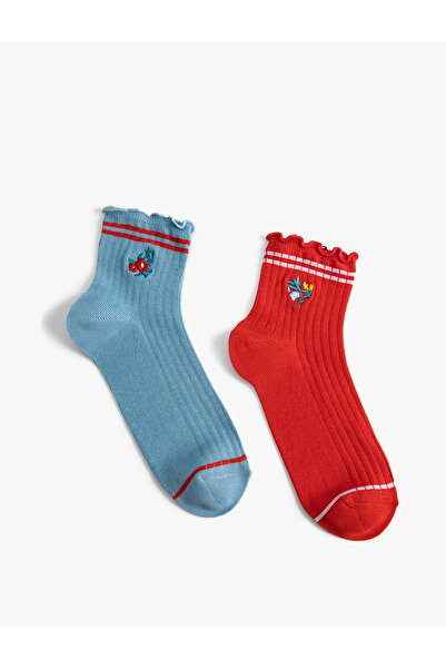 Koton Set aus 2 Socken mit floral besticktem Rüschendetail