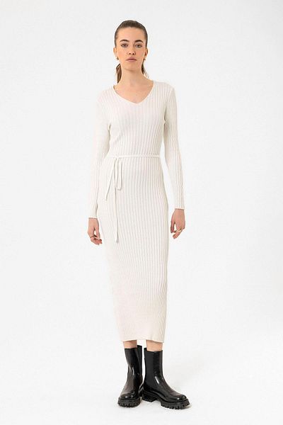 Antioch Ecru Women's Ribbed Midi Knitwear Dress