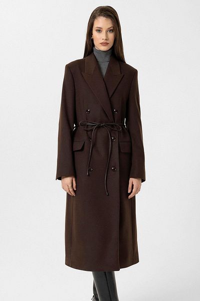 Antioch Brown Women's Belted Double Breasted Coat