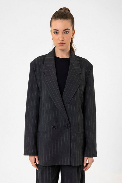 Antioch Navy Blue Women's Striped Oversize Blazer Jacket Size: S