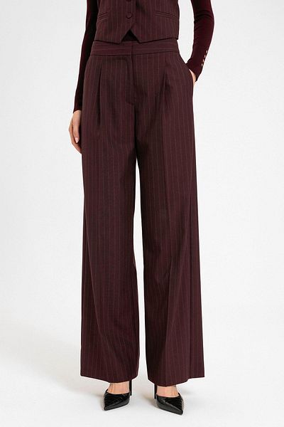 Antioch Burgundy Women's High Waist Striped Trousers